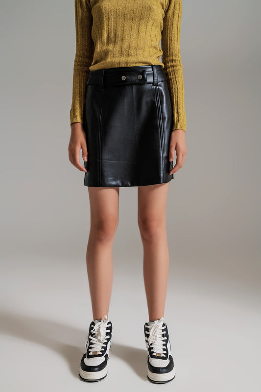 Mini-jupe en similicuir noir Straight avec ceinture