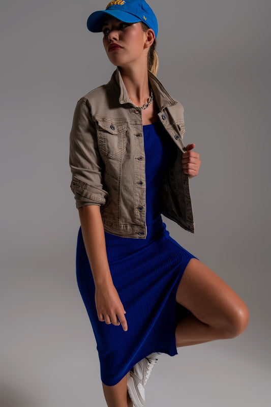 Veste en denim basique avec poches en Beige
