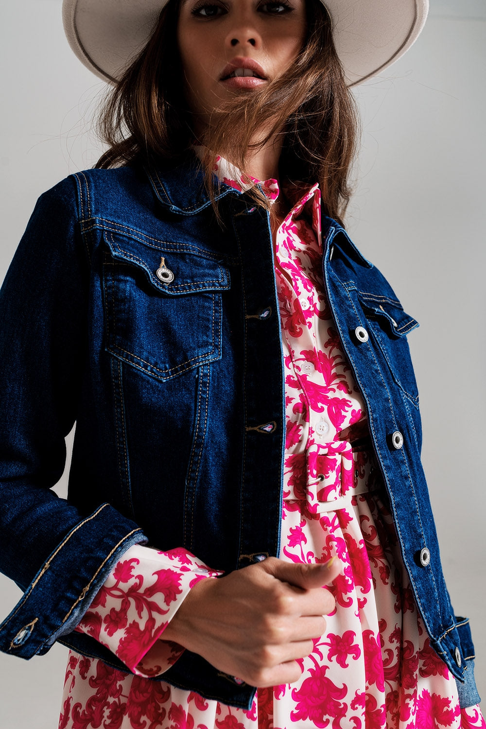 Veste en jean basique extensible en lavage foncé