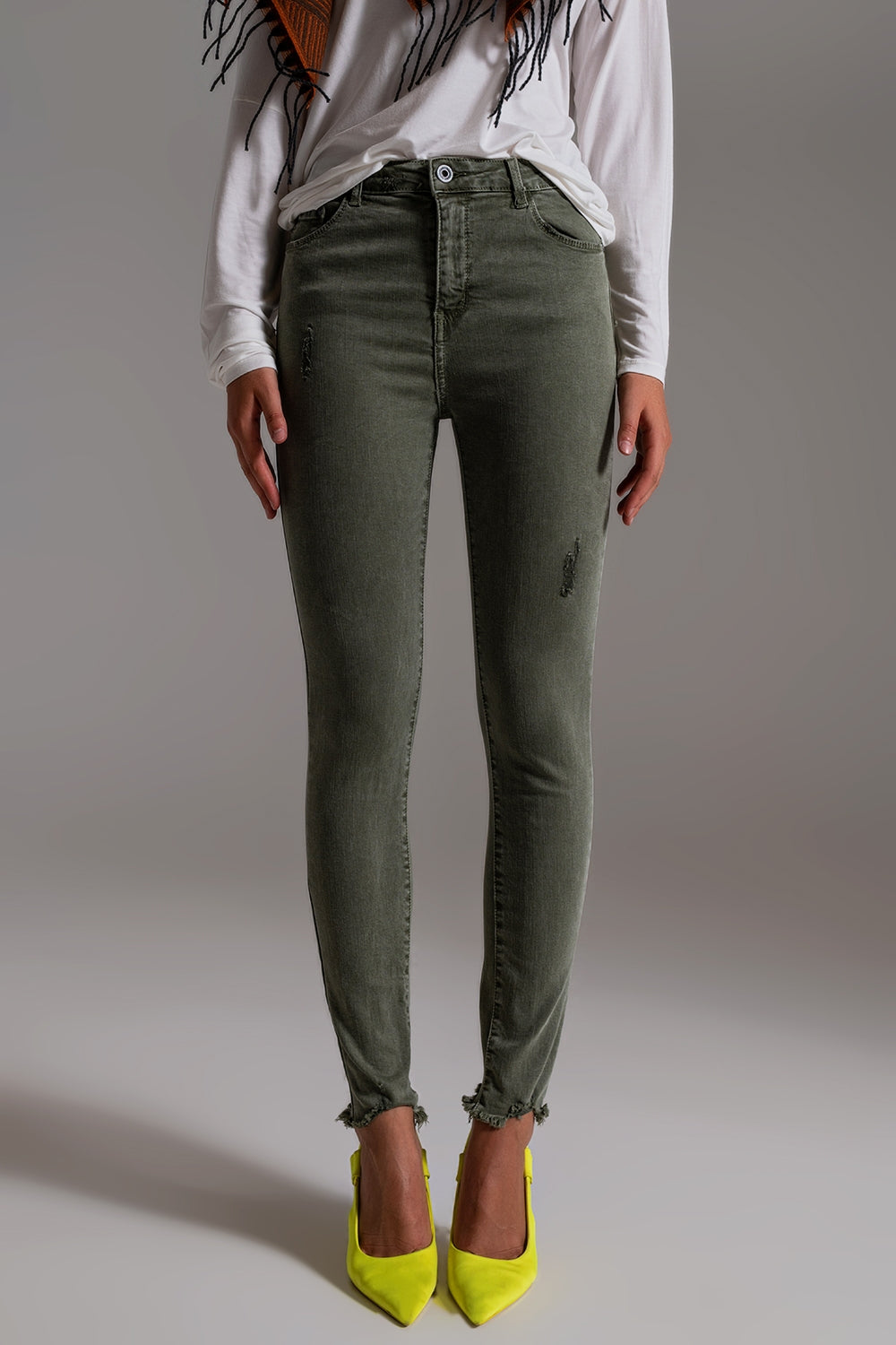 Jean skinny taille haute kaki