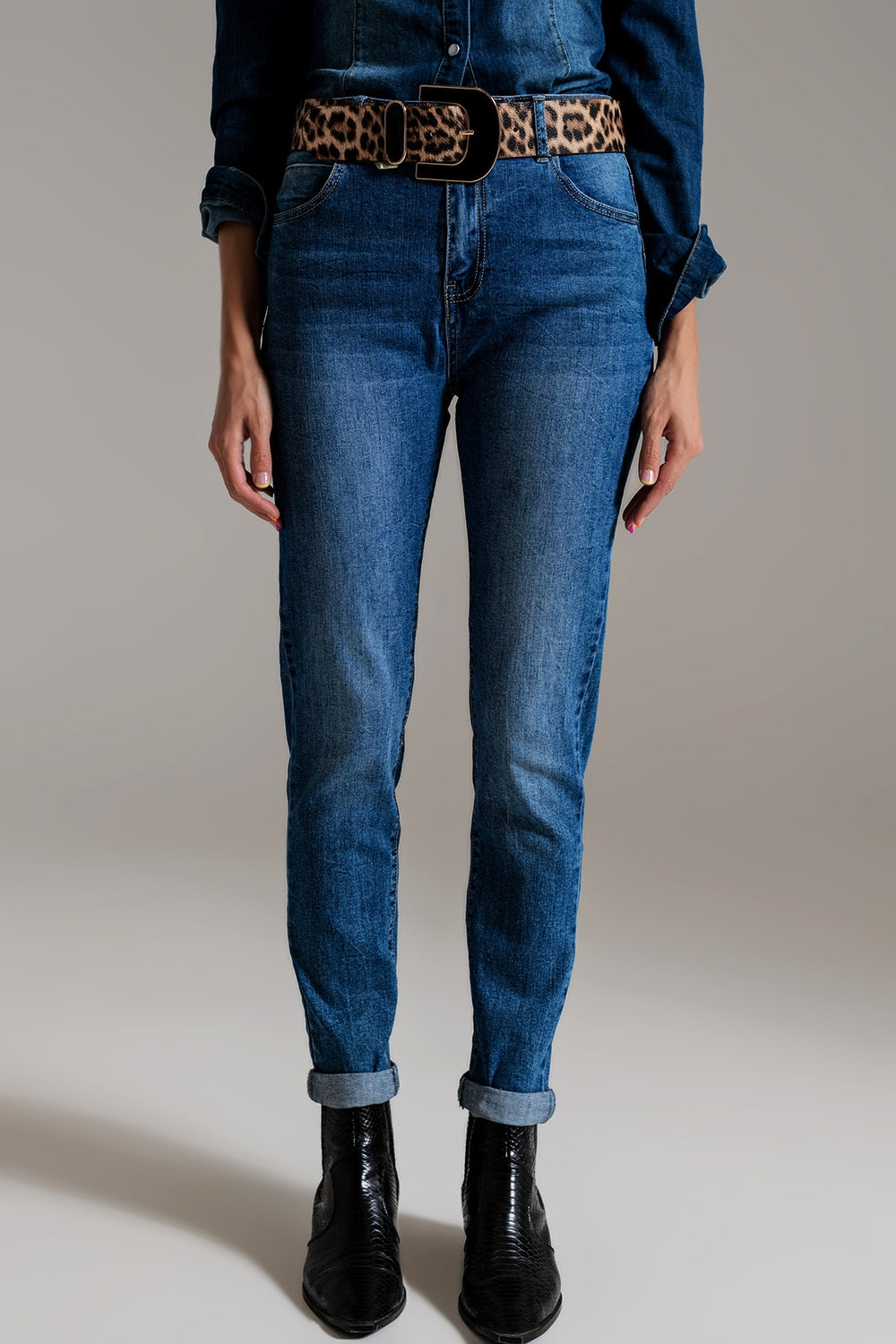 Jean skinny taille haute mi-délavage