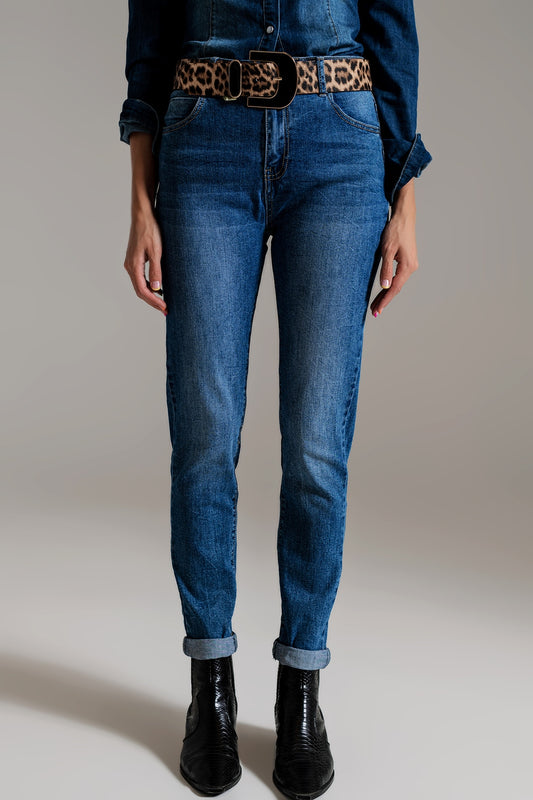 Jean skinny taille haute mi-délavage