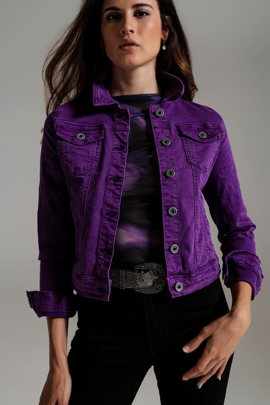 Veste camionneur ajustée en jean violet