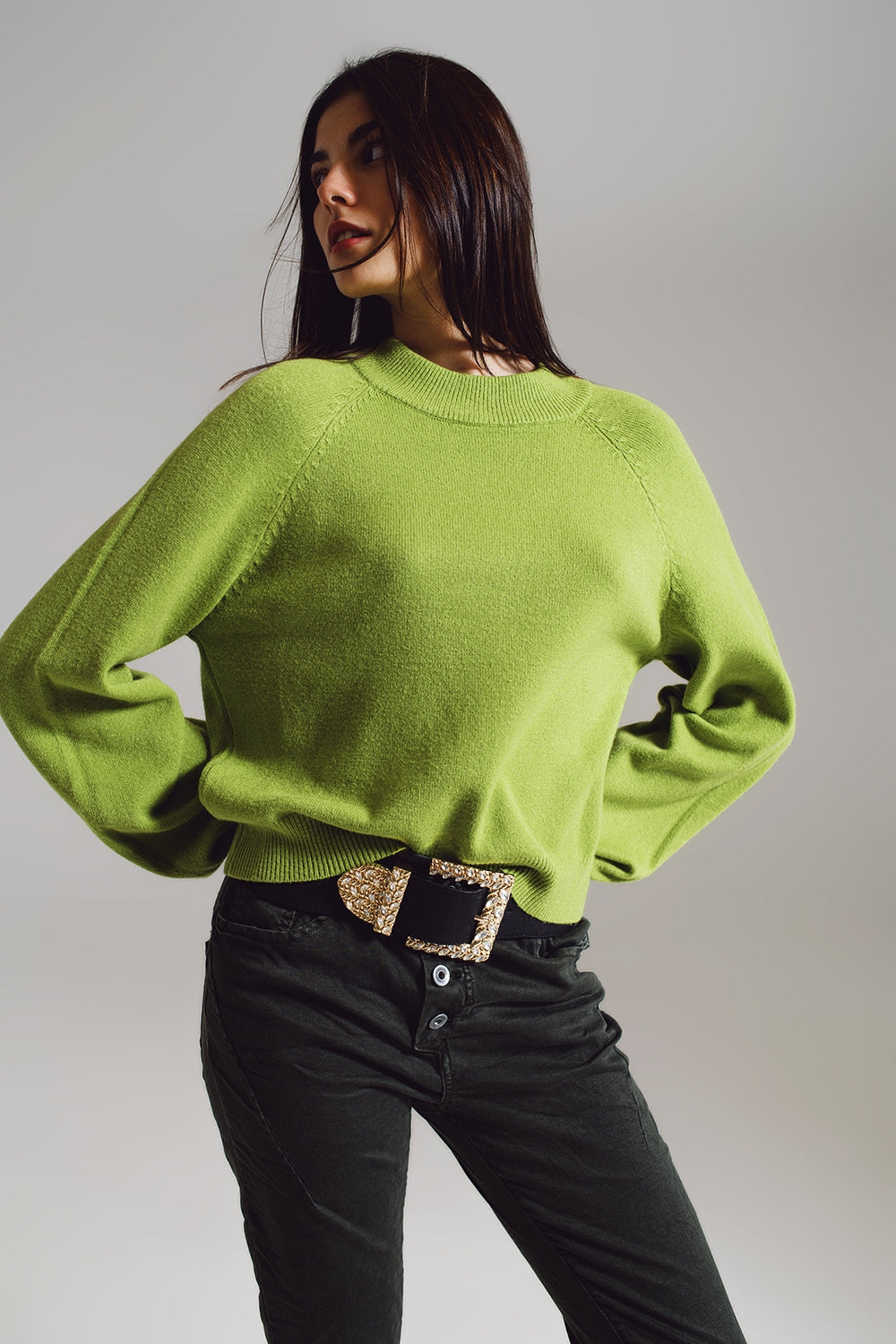 Pull vert décontracté avec manches ballon