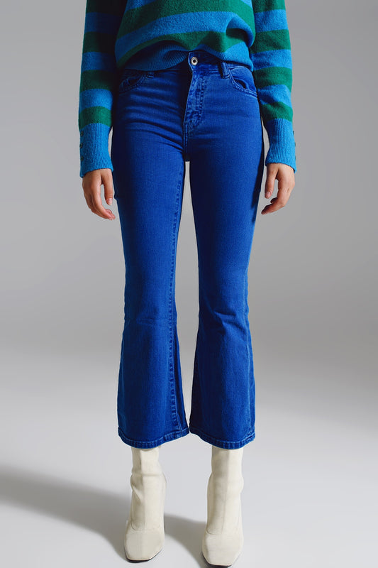 Jean taille haute évasé en bleu