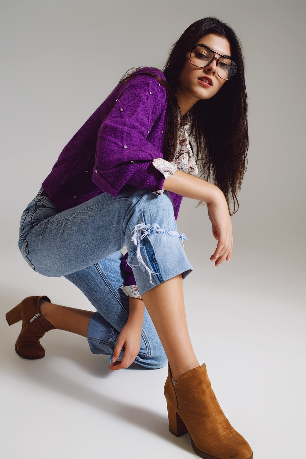 Jeans droits avec ourlet usé en bleu clair
