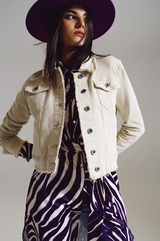 Veste en denim à bord brut en beige