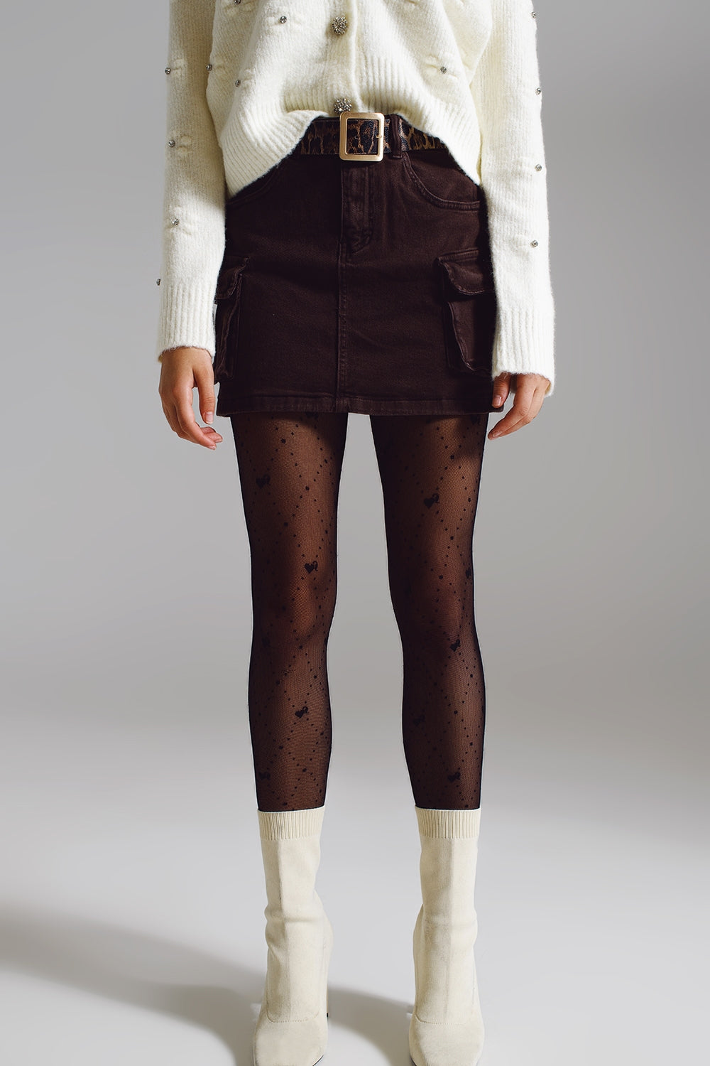 Jupe Cargo Mini en Marron Foncé