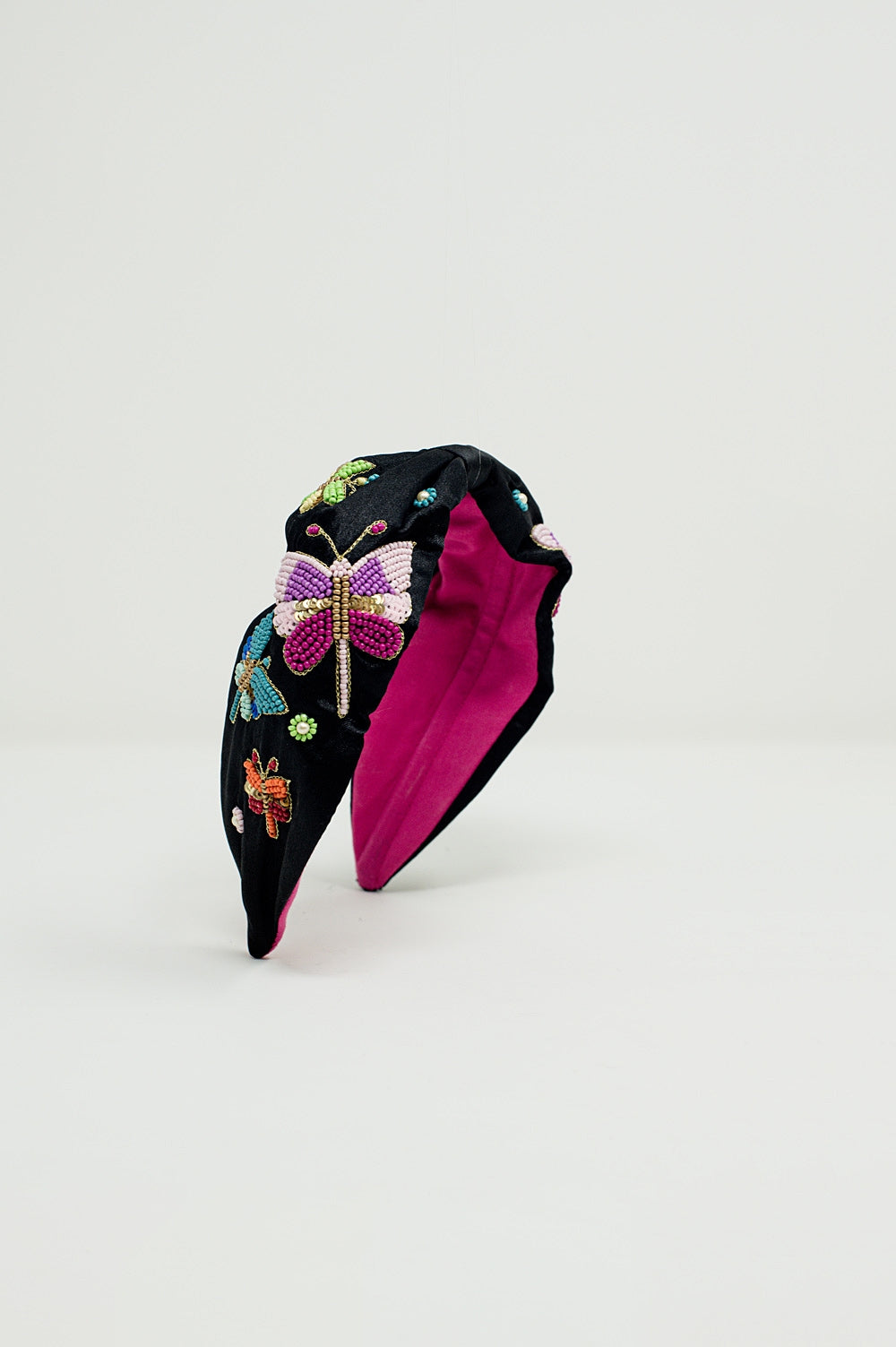 Bandeau noir avec papillons et fleurs brodées