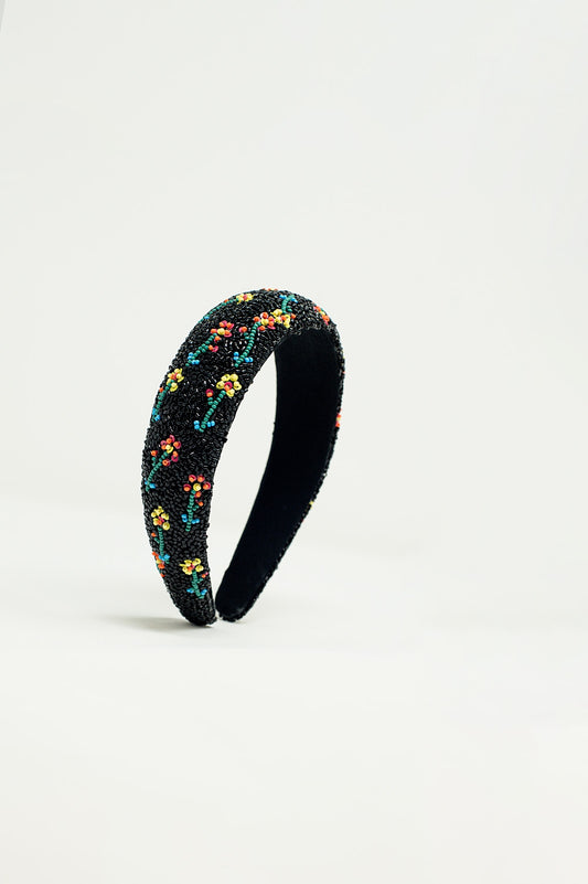 Bandeau noir avec ornements en perles
