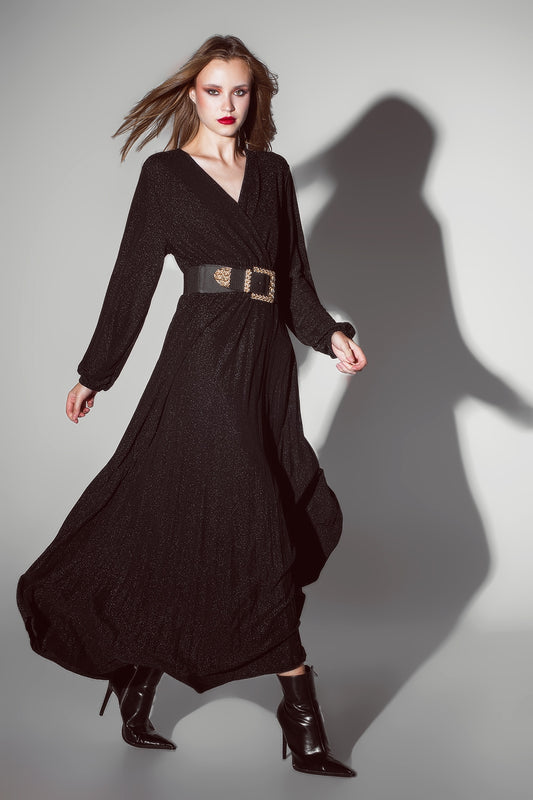 Robe longue à manches longues avec paillettes en noir