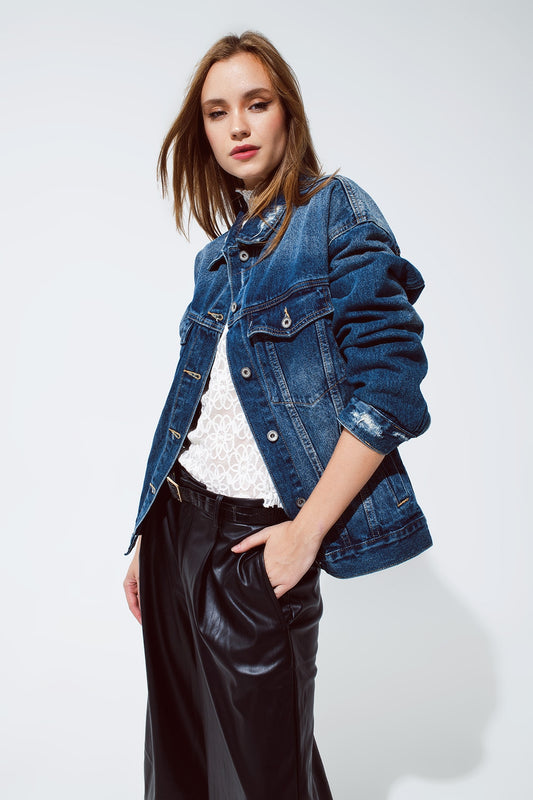 Veste en jean boyfriend décontractée au lavage foncé