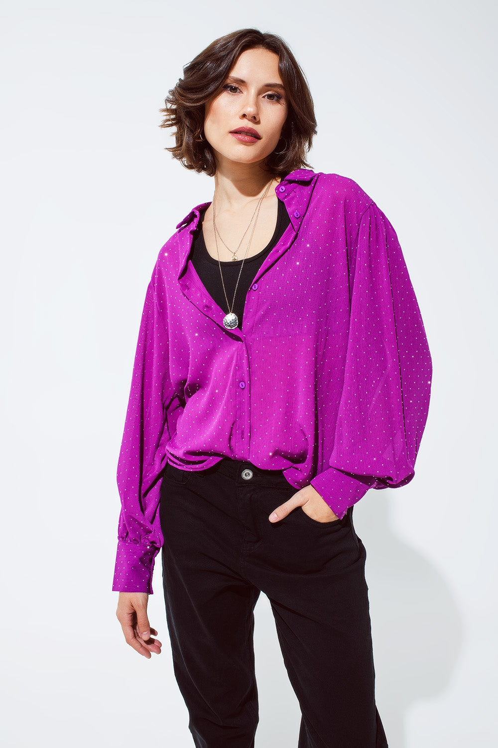 Blouse magenta avec détail strass