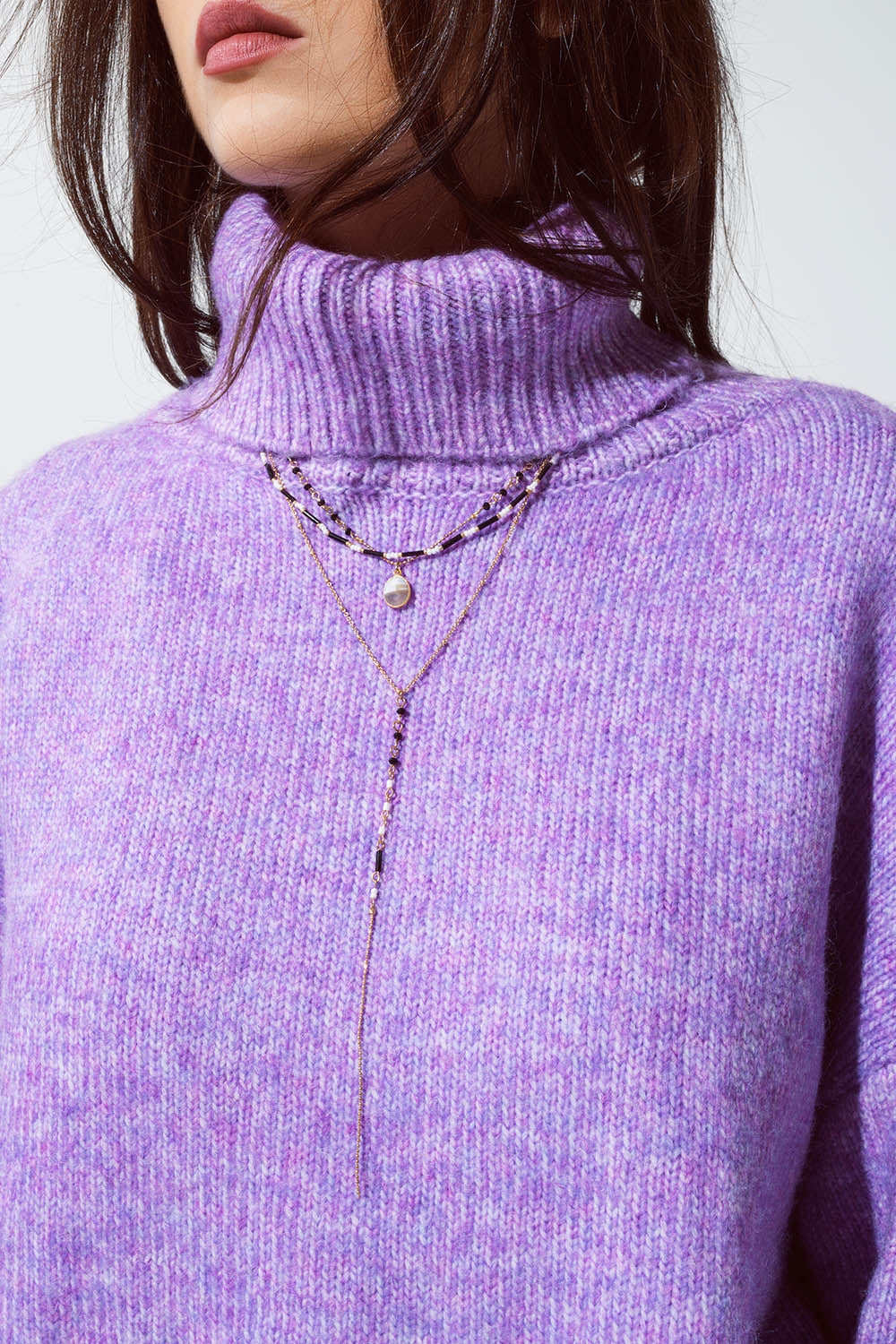 Collier 4 en 1 en or avec perles noires et blanches