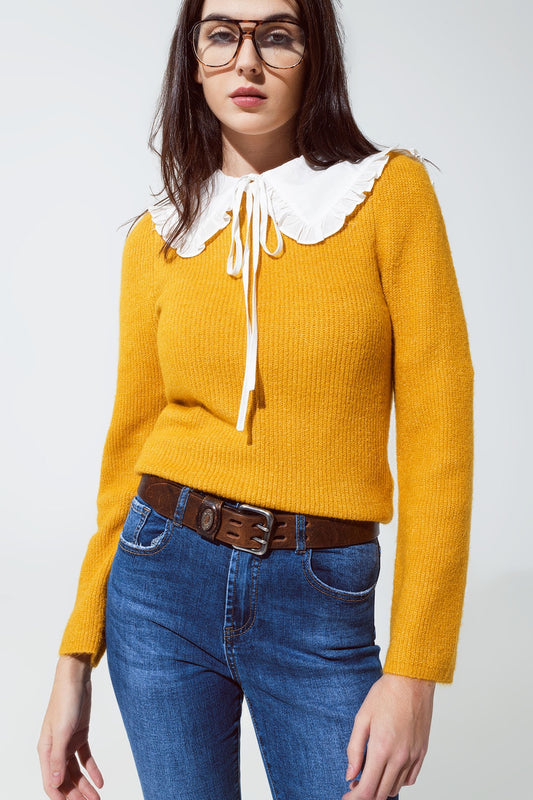 Pull Col rond côtes épaisses mustard