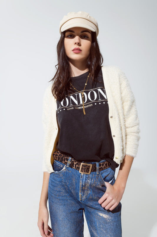 Cardigan creme en peluche et bas argentés