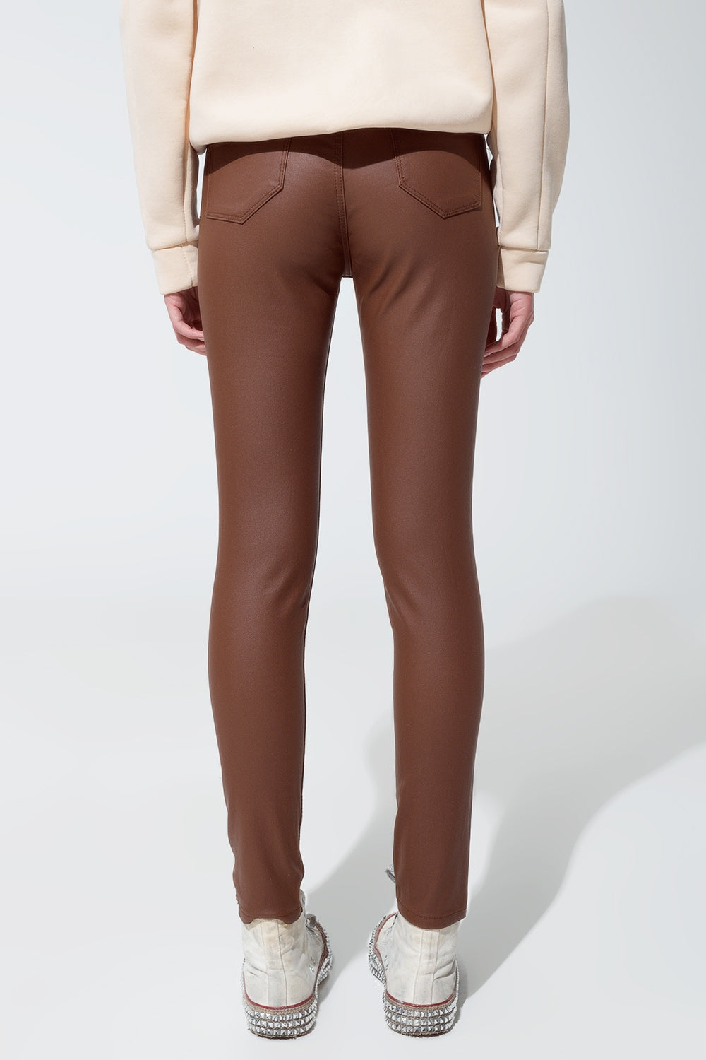Pantalon super skinny effet similicuir marron clair