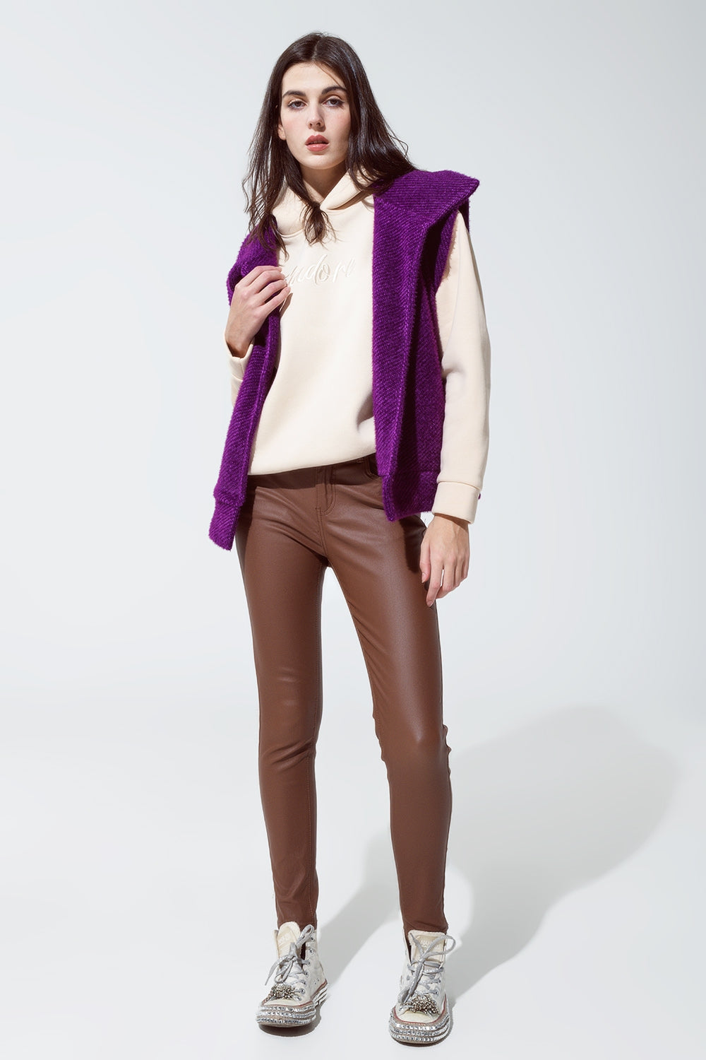 Pantalon super skinny effet similicuir marron clair