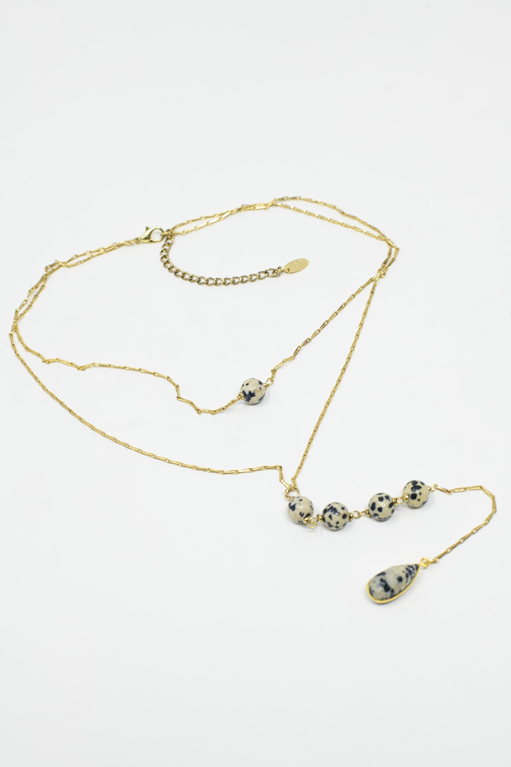 Collier 2 en 1 avec pierres marbrées noires et blanches