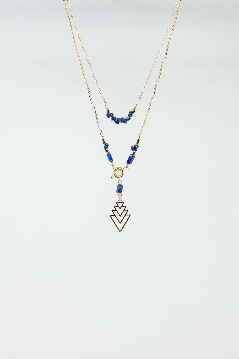 Sautoir 2 en 1 en or avec perles bleues