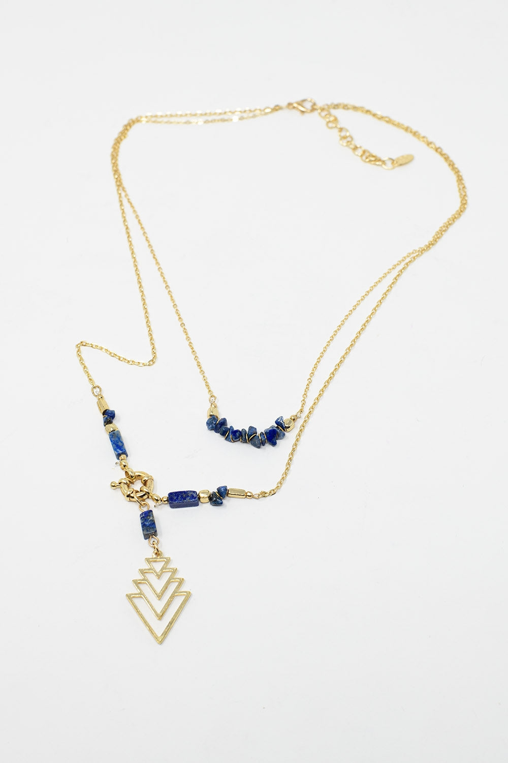 Sautoir 2 en 1 en or avec perles bleues
