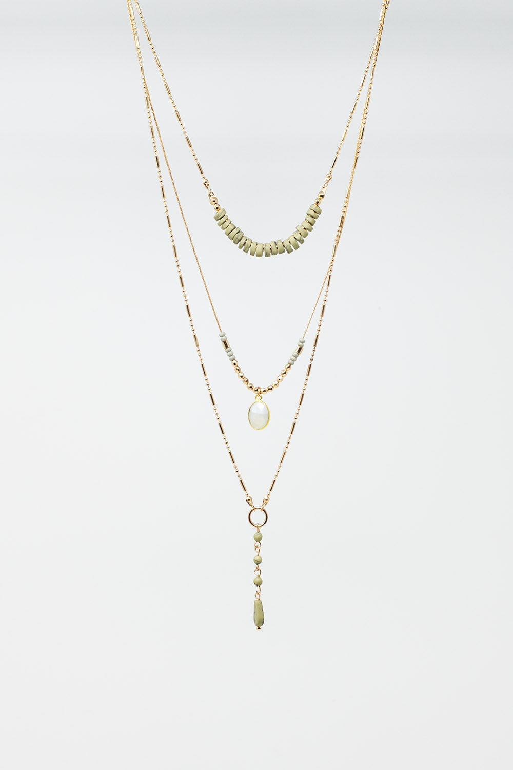 Collier 3 en 1 avec nacre et perles vertes
