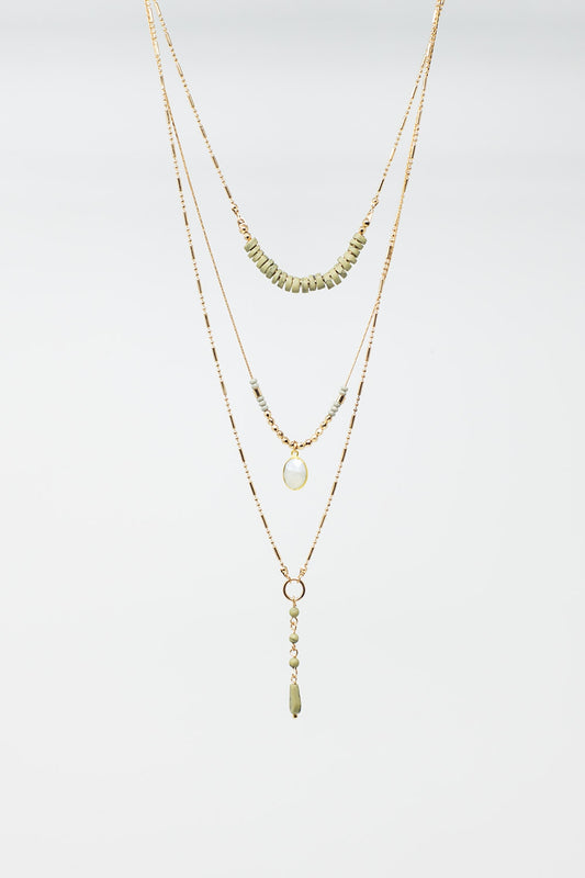 Collier 3 en 1 avec nacre et perles vertes
