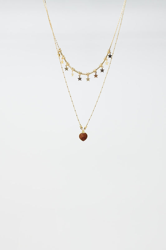 Collier 2 en 1 avec breloques étoile et coeur