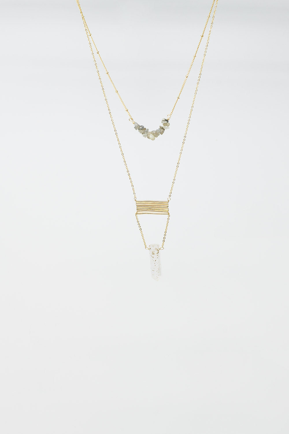 Collier 2 en 1 avec cristaux gris et blancs