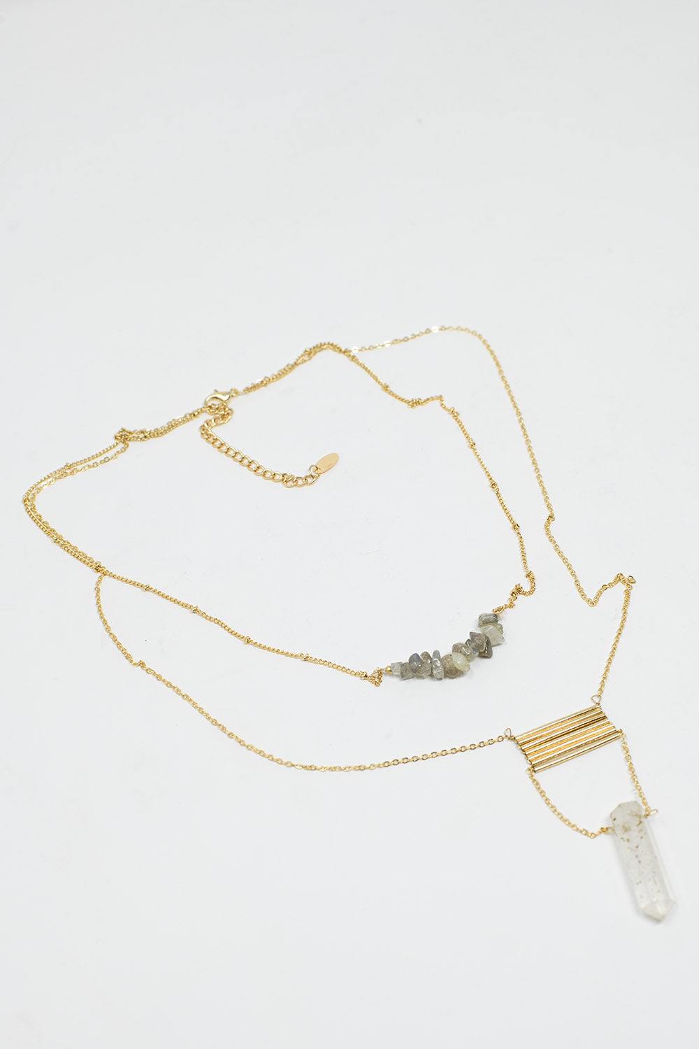 Collier 2 en 1 avec cristaux gris et blancs