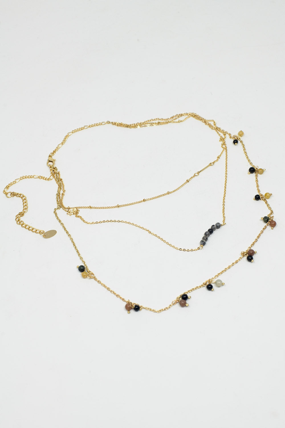 Collier 3 en 1 avec perles multicolores et détails dorés