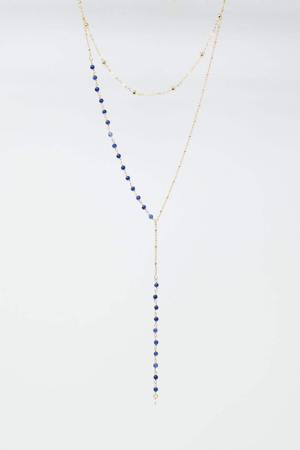 Collier 2 en 1 avec perles bleues et dorées