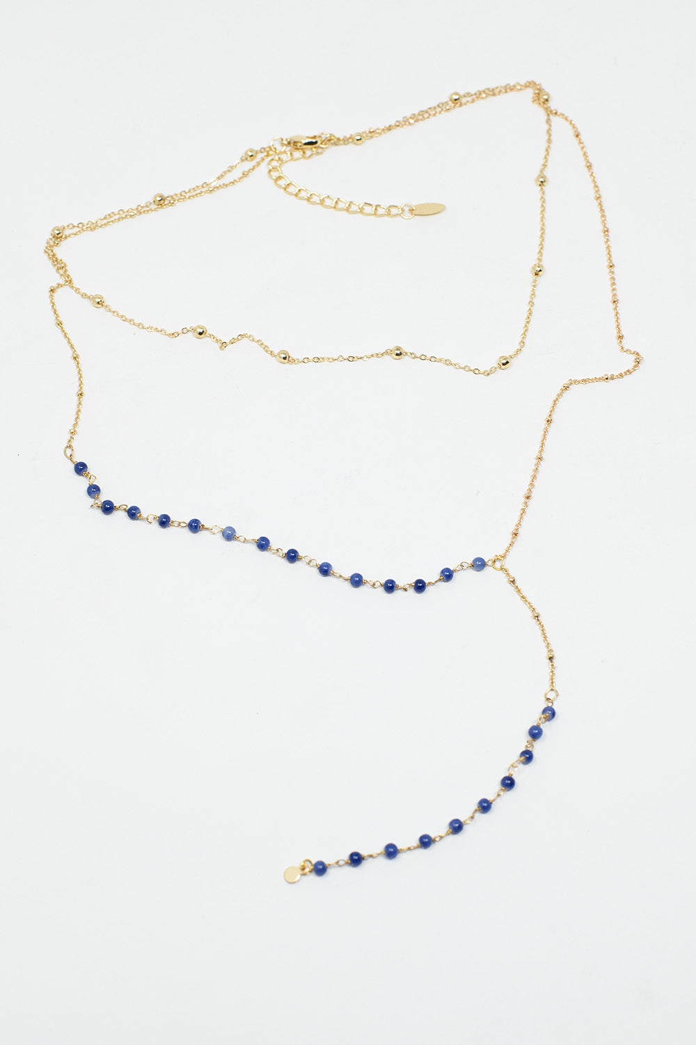 Collier 2 en 1 avec perles bleues et dorées