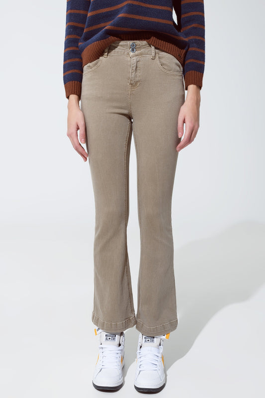 Jean skinny évasé avec double boutonnage en beige