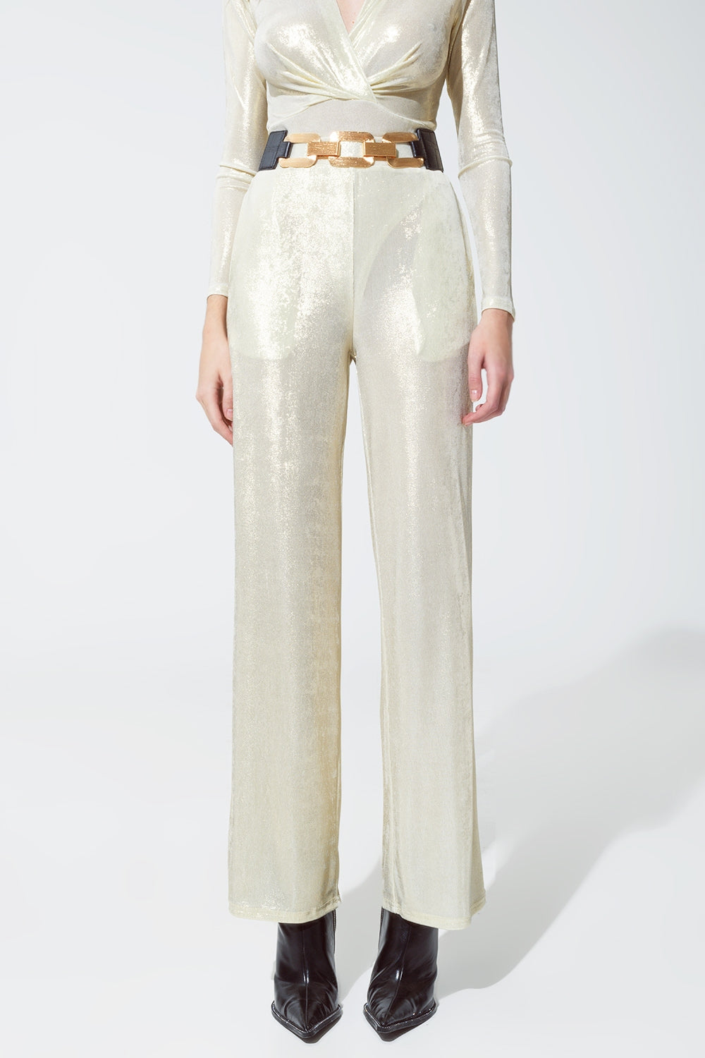 Leggings évasé à finition métallique en blanc nacré.