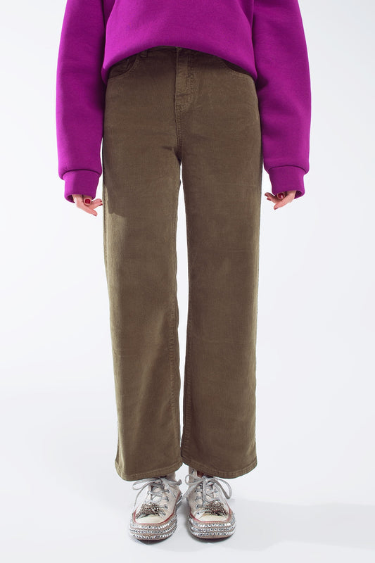 Pantalon raccourci en velours côtelé kaki