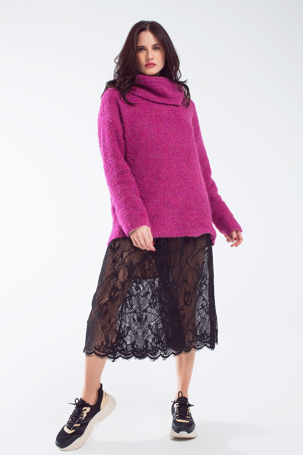 Pull large à col bardot en magenta
