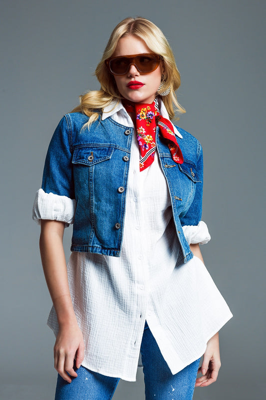 Veste en jean cropped CH Style en Mid Wash