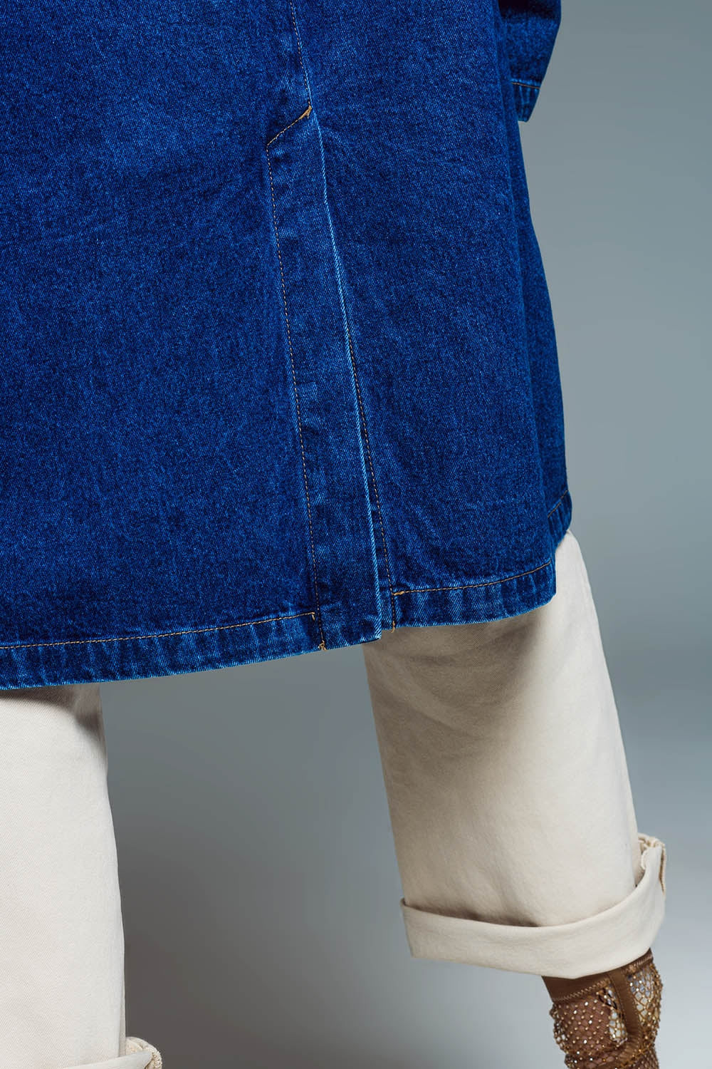 Manteau en denim surdimensionné à col large délavage moyen