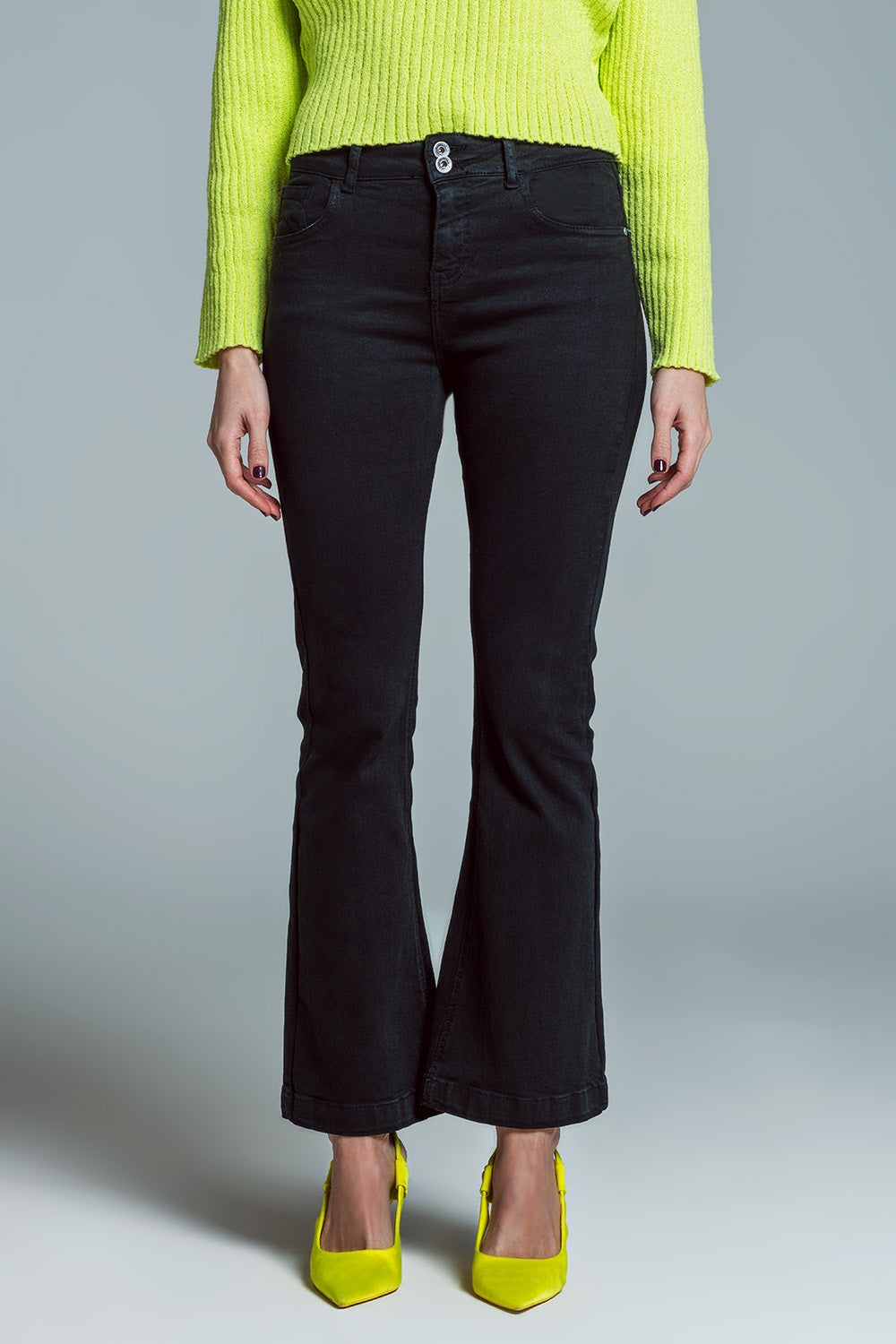 Jean skinny évasé avec double boutonnage en noir