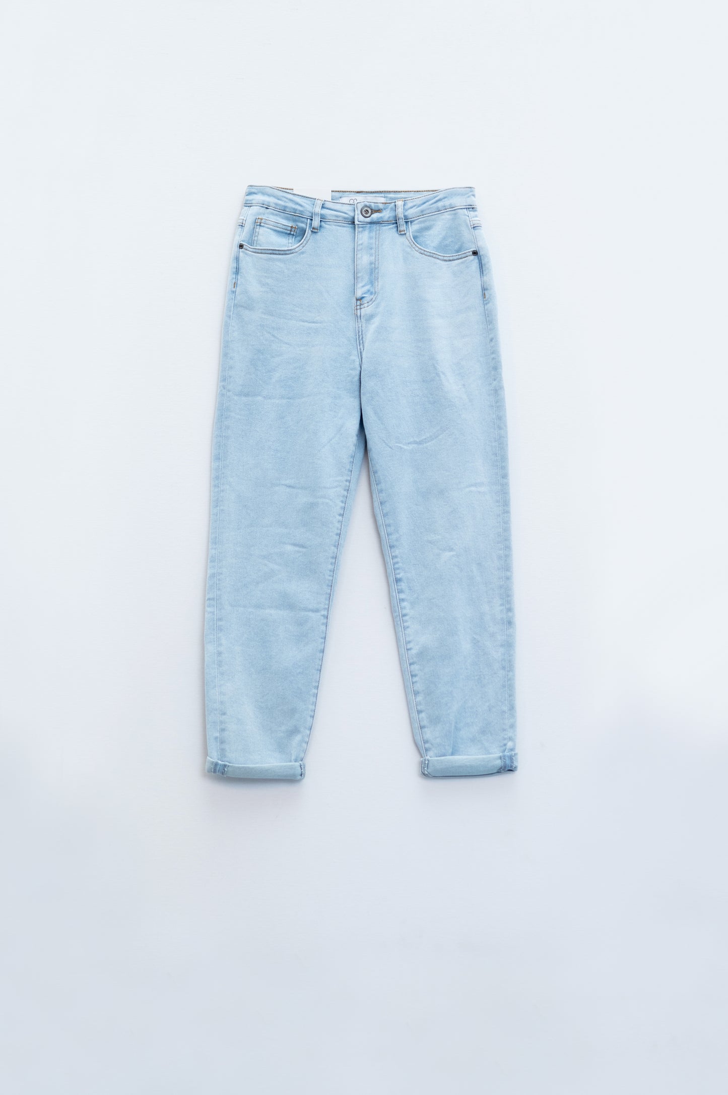 Jean droit bleu clair avec ourlet et cinq poches