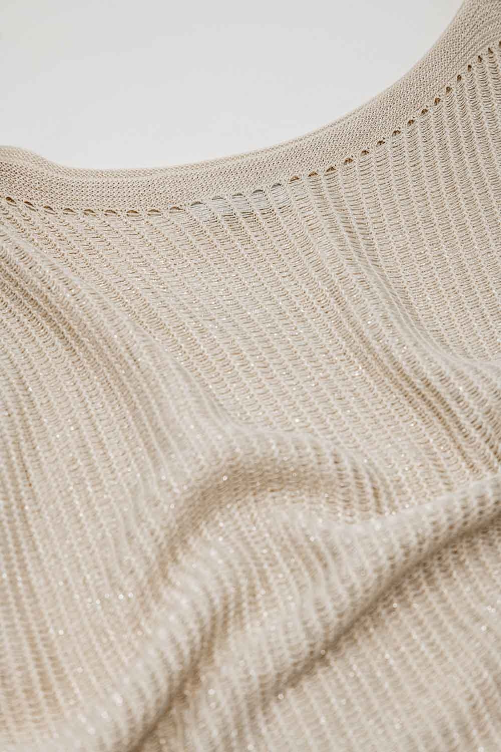 Pull côtelé à encolure bateau avec manches courtes en beige