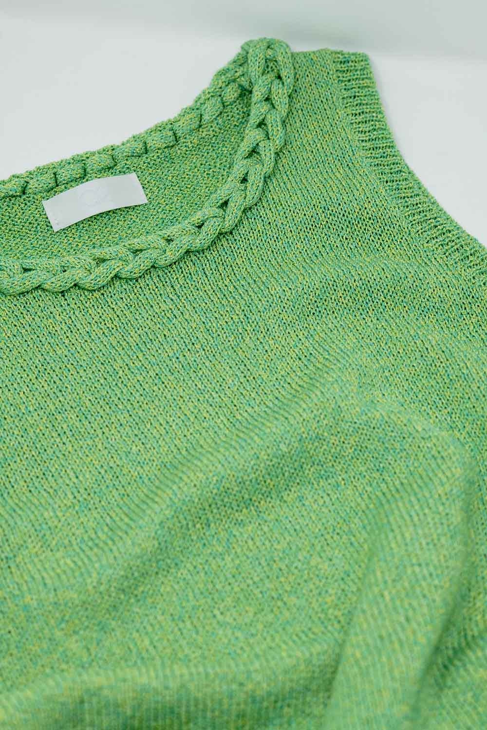 Robe midi en tricot avec détails tressés en vert
