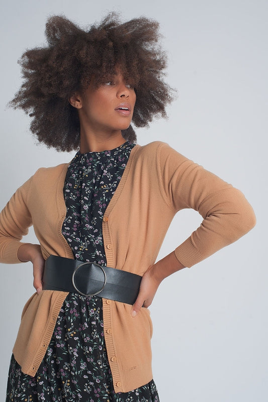 Cardigan en tricot croisé boutonné sur le devant en camel