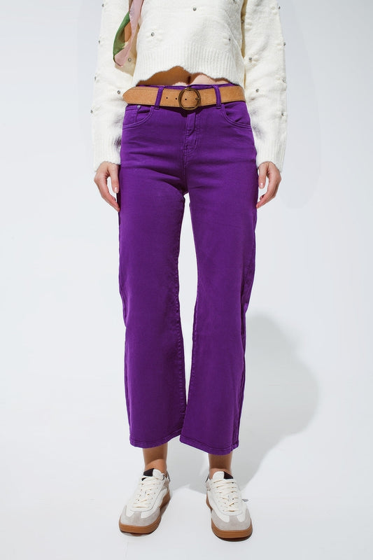 Jean court à jambe large en violet