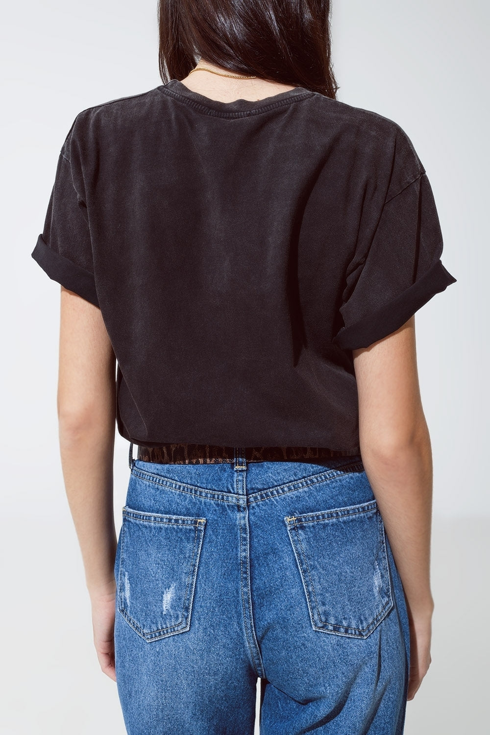 T-shirt à coupe décontractée en noir lavé avec logo londonien