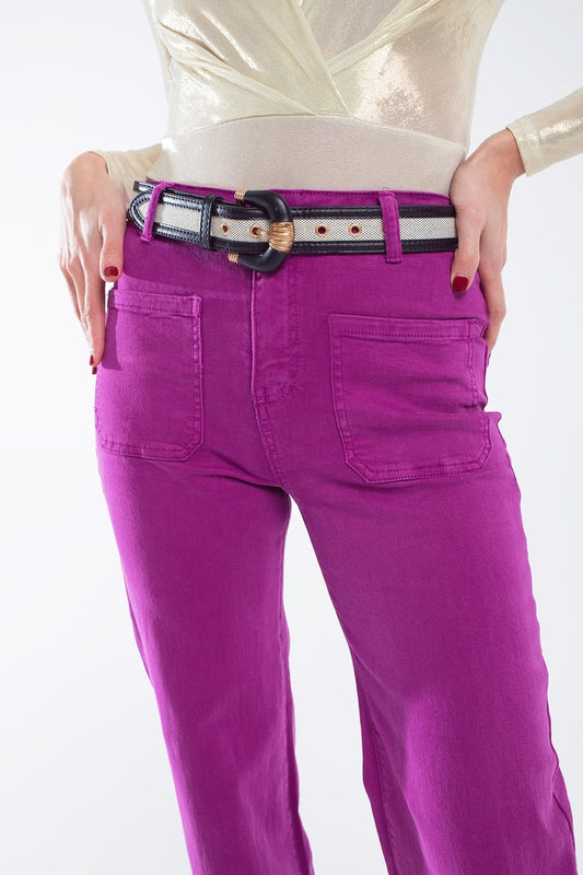 jean flare à taille haute et poches avant en magenta