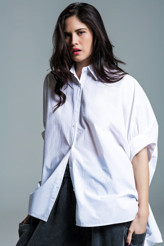 Chemisier blanc surdimensionné à manches courtes