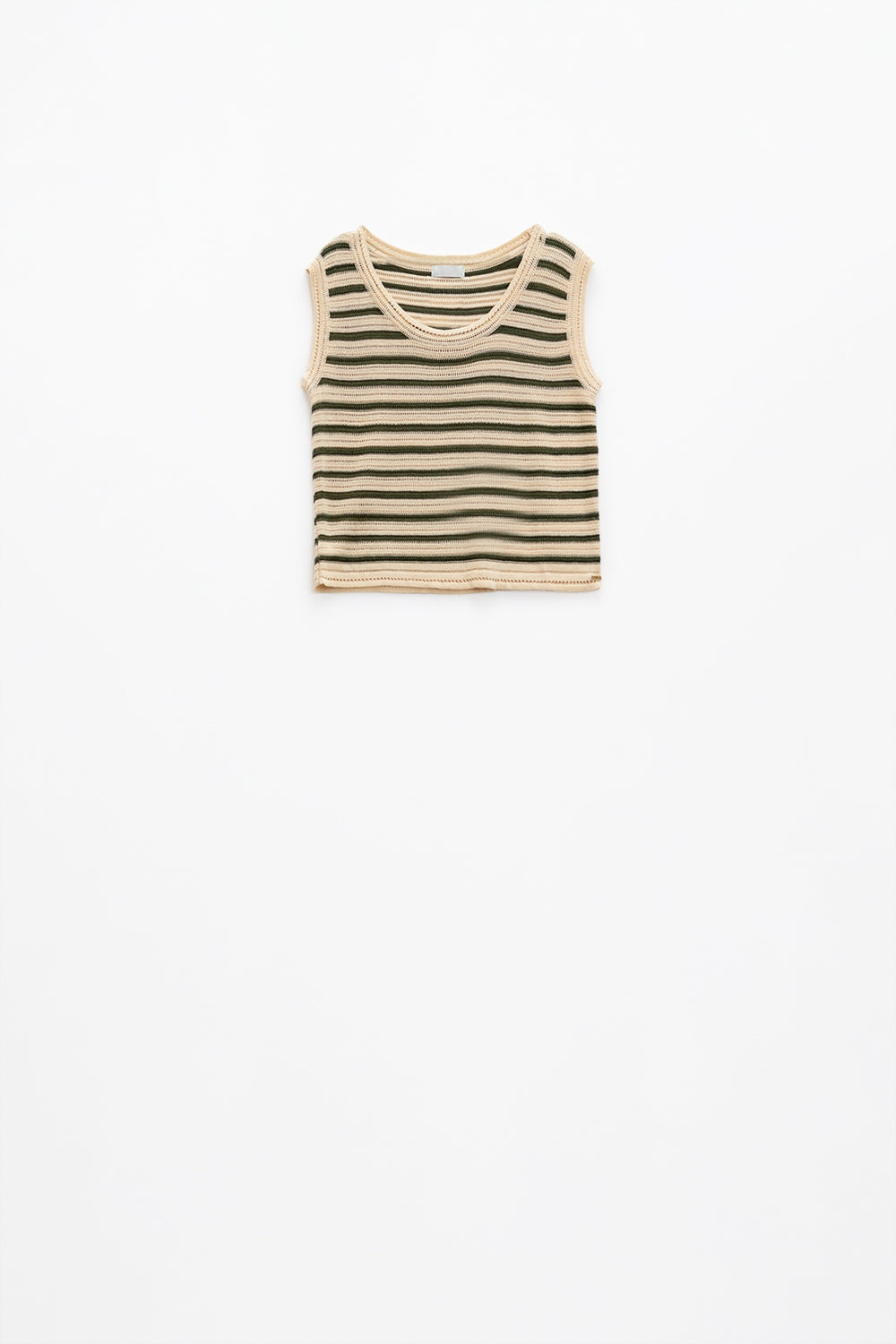 Top en tricot sans manches de couleur crème avec des rayures khaki
