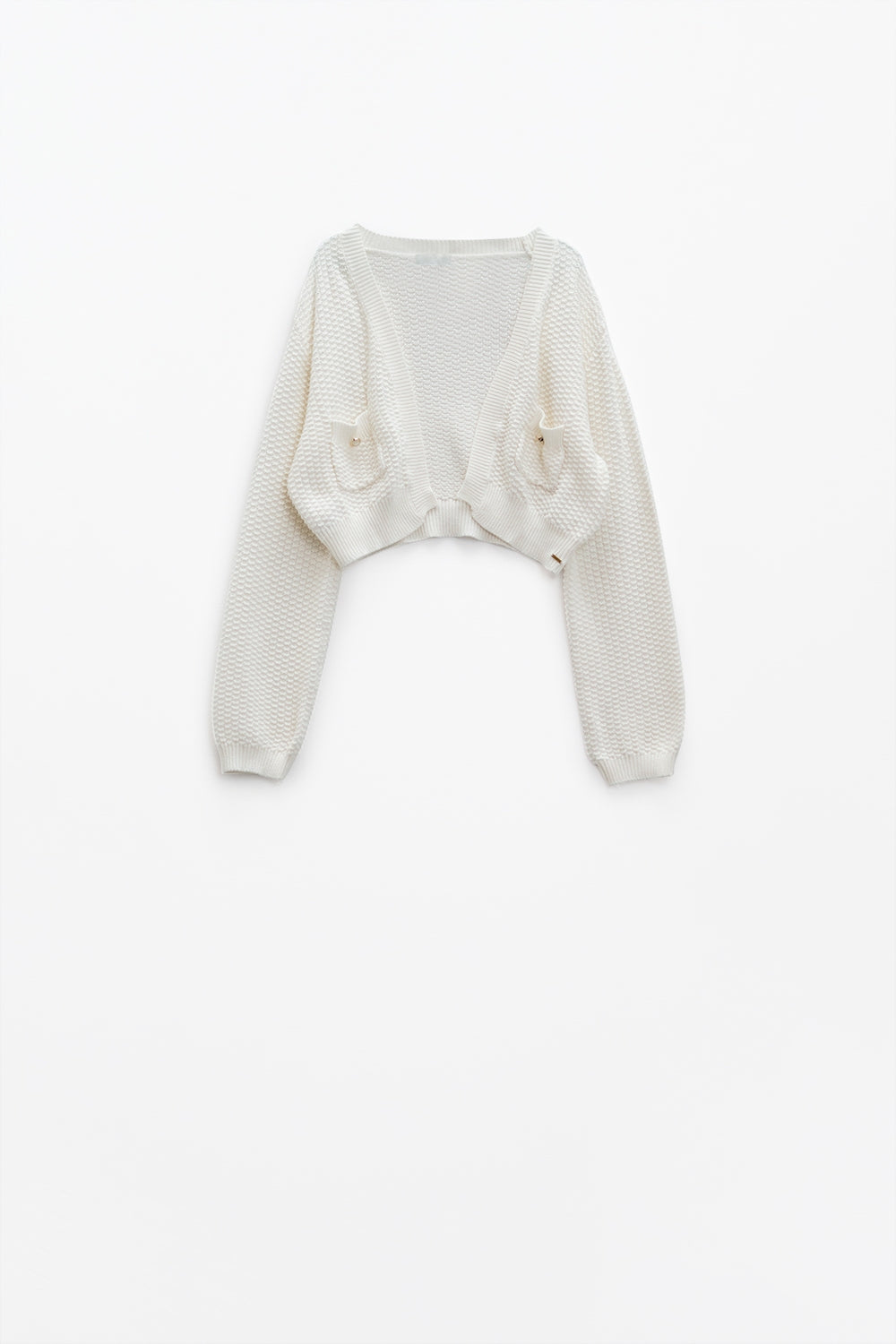 Cardigan blanc à manches longues avec fermeture à boutons et poches sur le devant